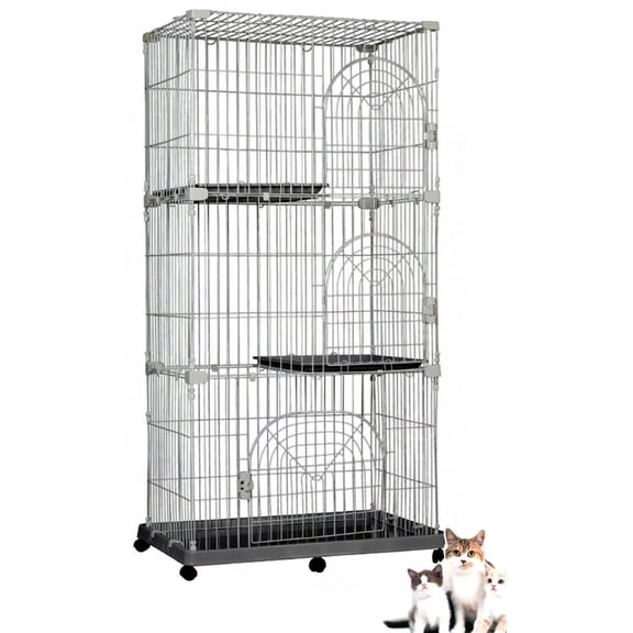 Extra Large 70" Deluxe and Durable 3-Tiers Indoor Outdoor Wire Pet Cat Kitten Kitty Cage Condo Crate Kennels Playpen Shelves Enclosure with Wheels