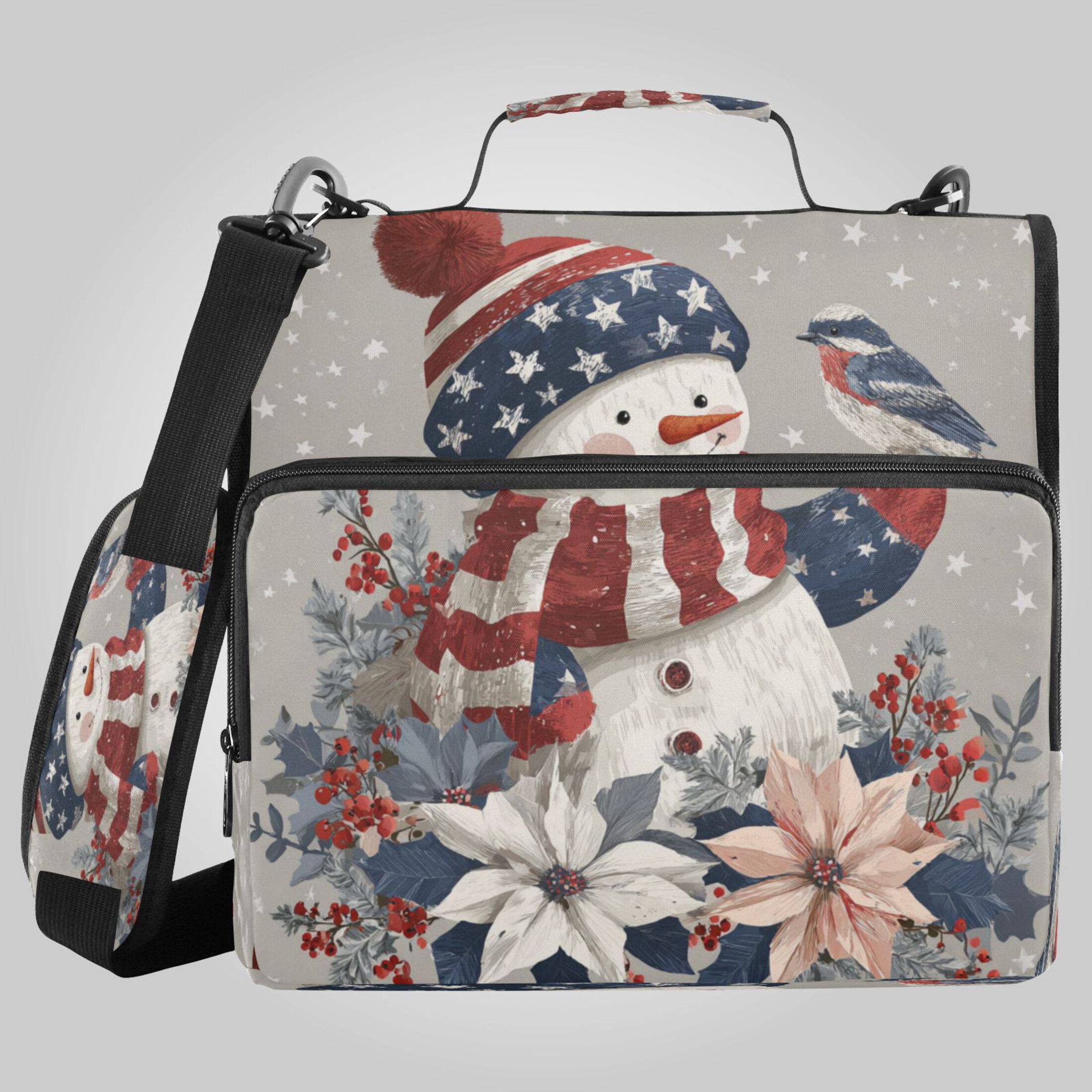 Zipper Binder 3 Rings Stationery Office Files Daily Organizer File Folder Storage Bag Five-star Flag Snowman