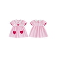 thumbnail image 2 of BemeyourBBs Kids Toddler Baby Girls Valentines Dress Outfit Little Girl Spring Summer Clothes Puff Short Sleeve Doll Collar Heart Embroidery A Line Dress, 2 of 9