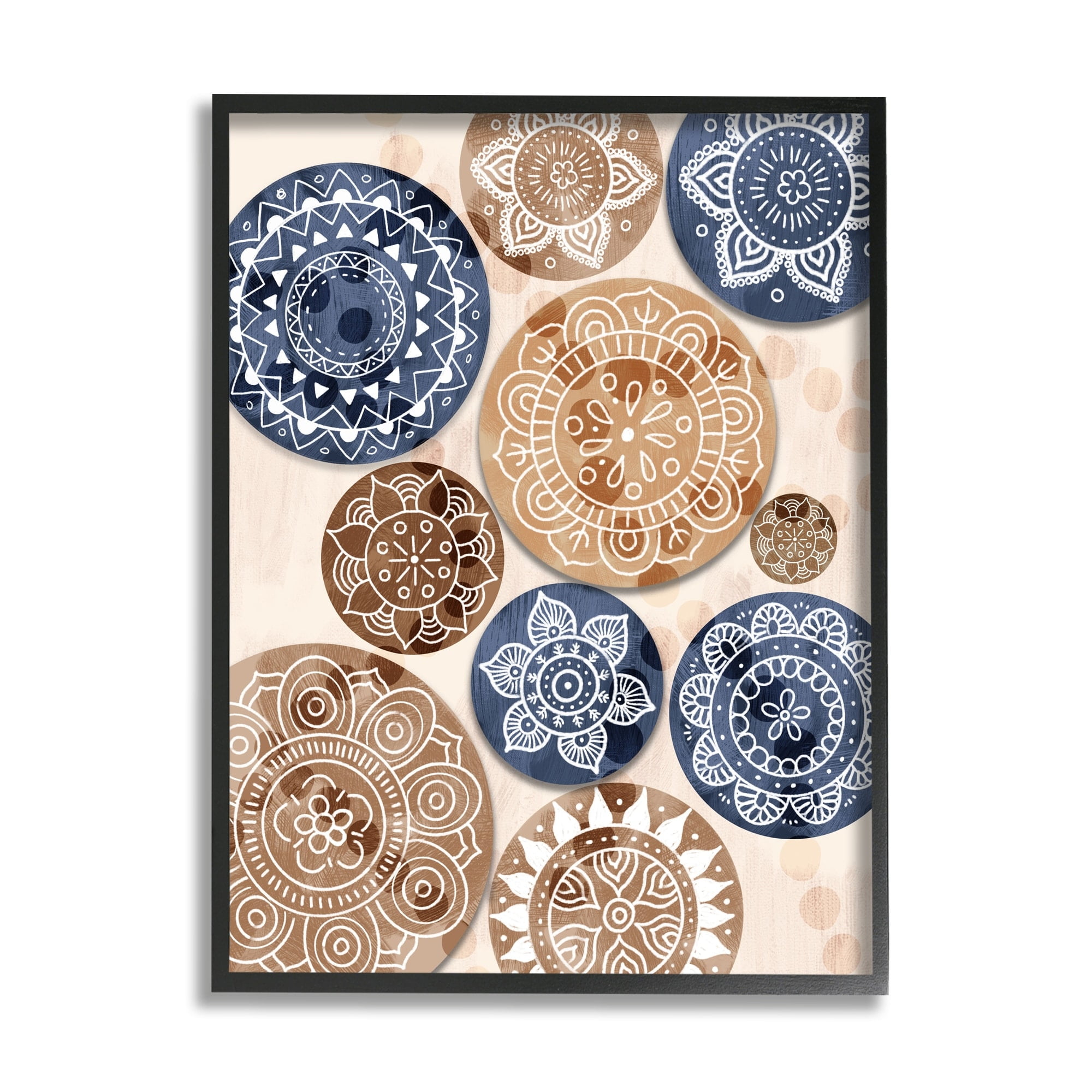 Stupell Industries Lively Mandala Paisley Shapes Pattern Blue Brown Framed Wall Art, 16 x 20, Design by Ziwei Li