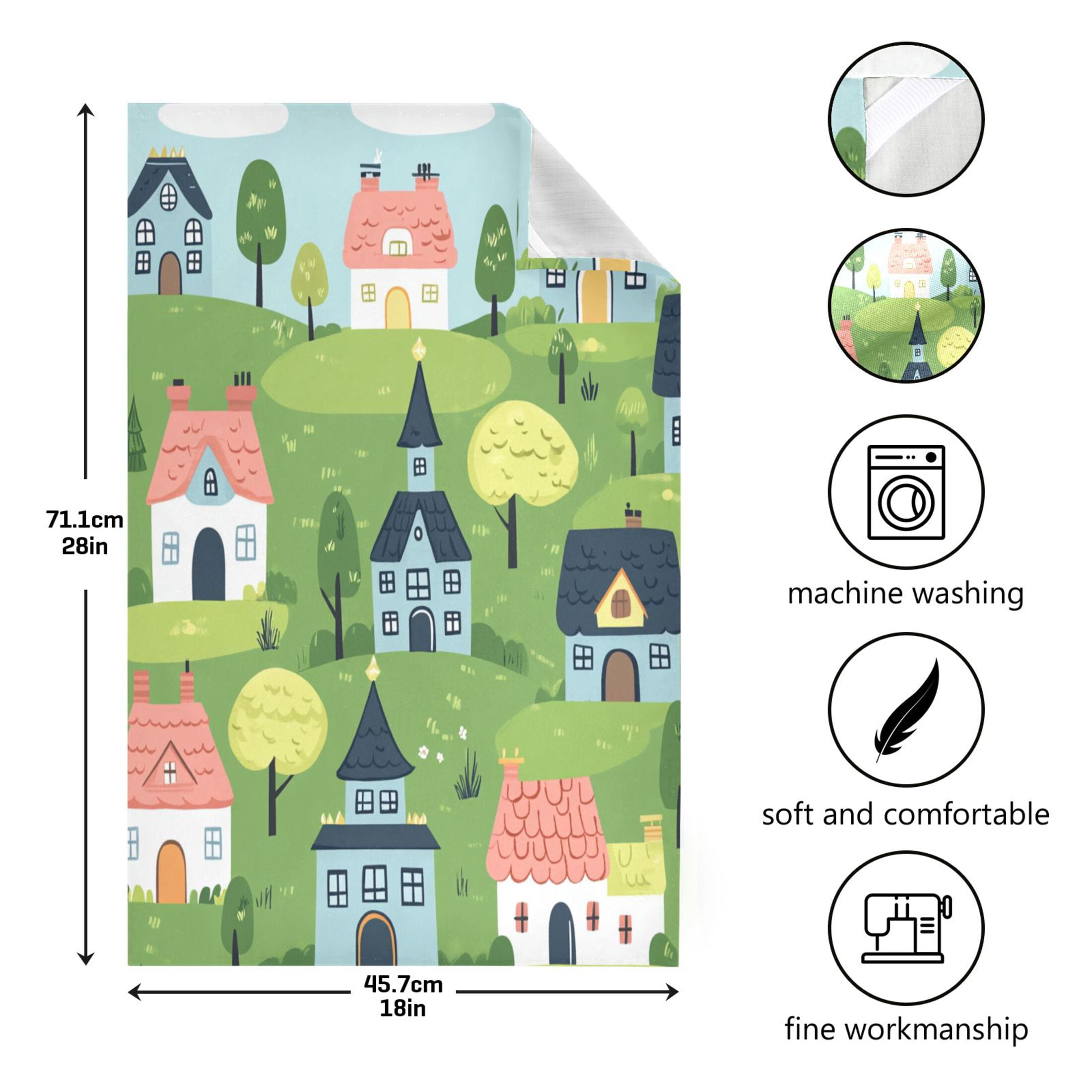 Fairytale House Scene Kitchen Towels 6-Piece Pack Tea Towels for Kitchen Decorative Waffle Design 28x18in
