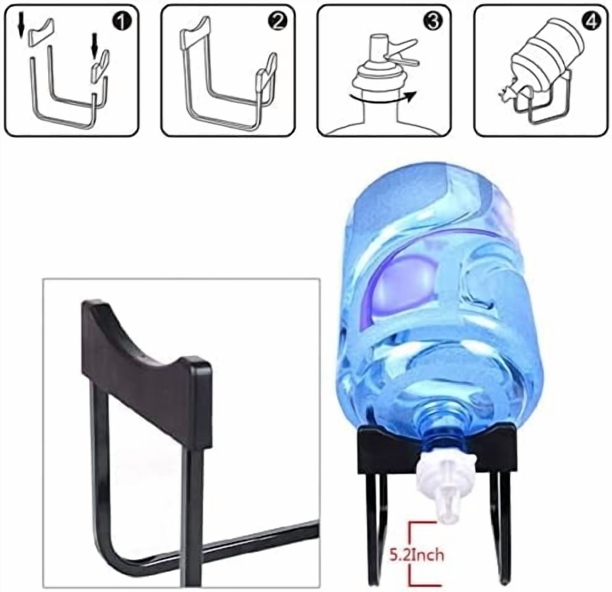 ABPETE Metal 5 Gallon Water Jug Stand Dispenser with 2.15 Inch Dustproof Valve,Non-Slip Drinking Water Cooler Rack with Reusable Spout