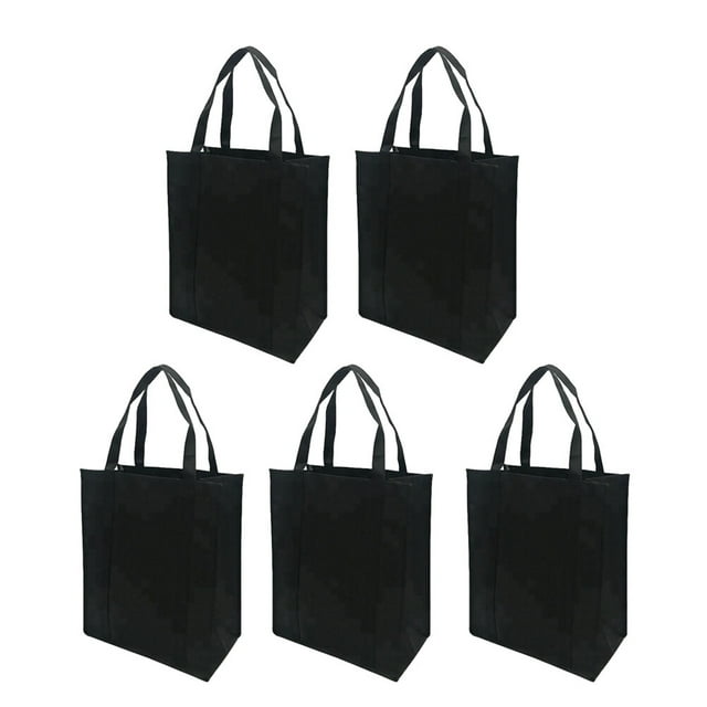 GOOHOCHY 5 bolsas de tela no tejida, plegables y reutilizables para compras al aire libre (negras, 30 x 25 x 10 cm)