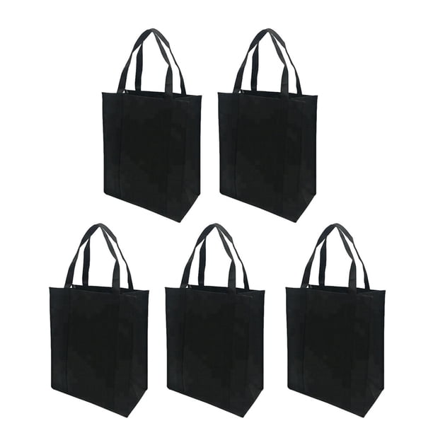GOOHOCHY 5 bolsas de tela no tejida, plegables y reutilizables para compras al aire libre (negras, 30 x 25 x 10 cm)