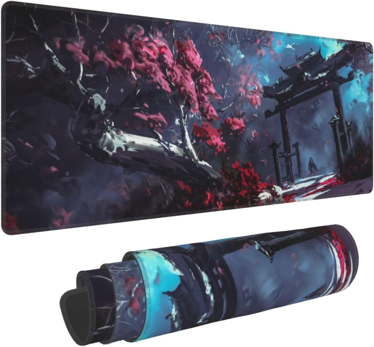 Japanese Samurai and Forest Mouse Pad, Waterproof Extended Large Gaming Mousepad Desktop, Big Long Non-Slip Mouse Mat for Laptop, Keyboard, Computer for Decor Office, 31.5 * 11.8 in