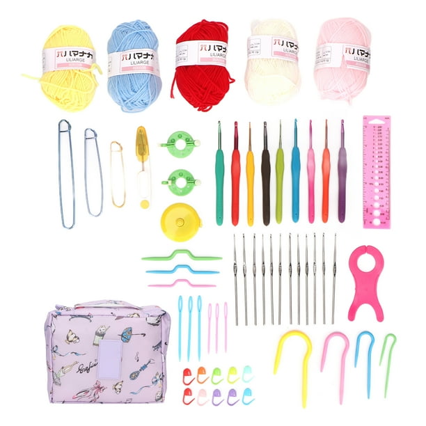 Kit de hilo de crochet con mango ergonómico, tamaños marcados, colores surtidos, juego de agujas de crochet alisadoras para principiantes.