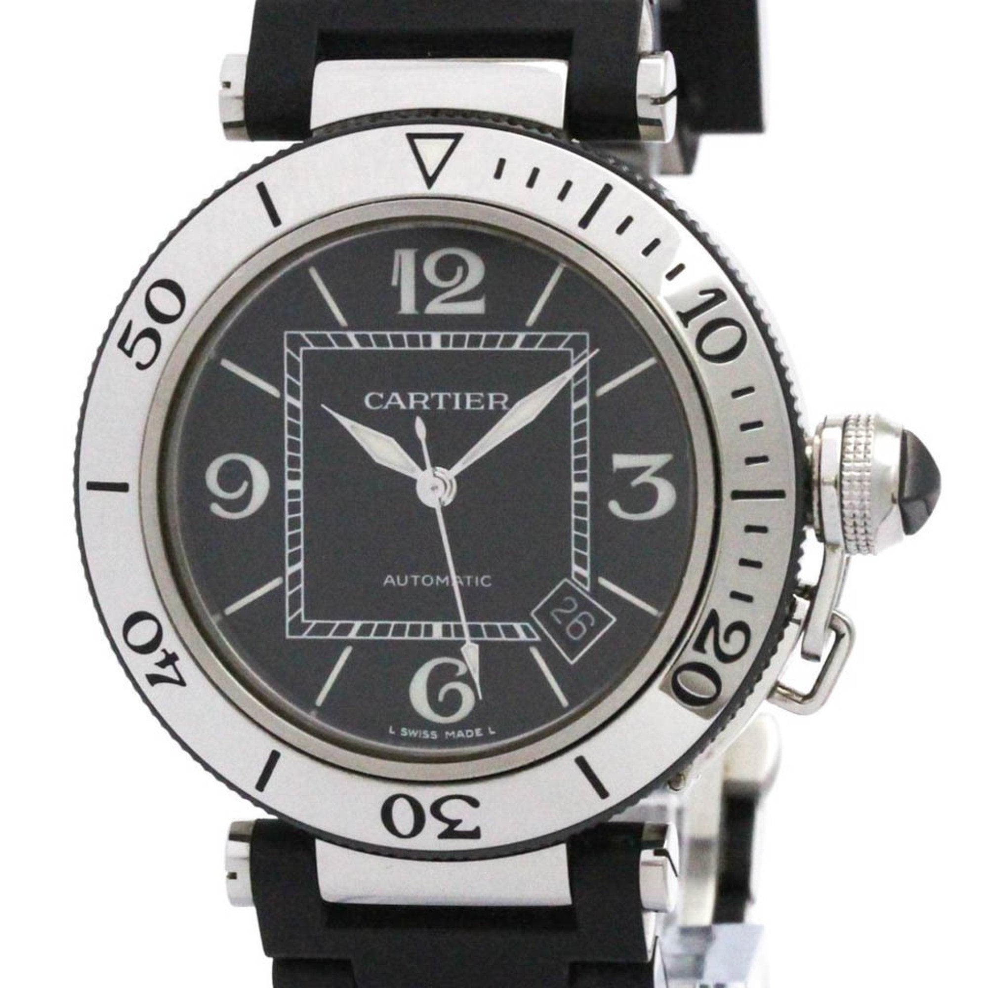 Pre-Owned CARTIER Pasha Seatimer Steel Automatic Mens Watch W31077U2 Polished (Good)
