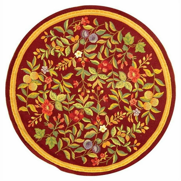 SAFAVIEH Chelsea Dania Floral Wool Area Rug, Burgundy, 8' x 8' Round