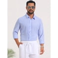 thumbnail image 4 of DARING DIVA Men's Seersucker Long Sleeve Button Down Textured Striped Shirts S Blue, 4 of 7