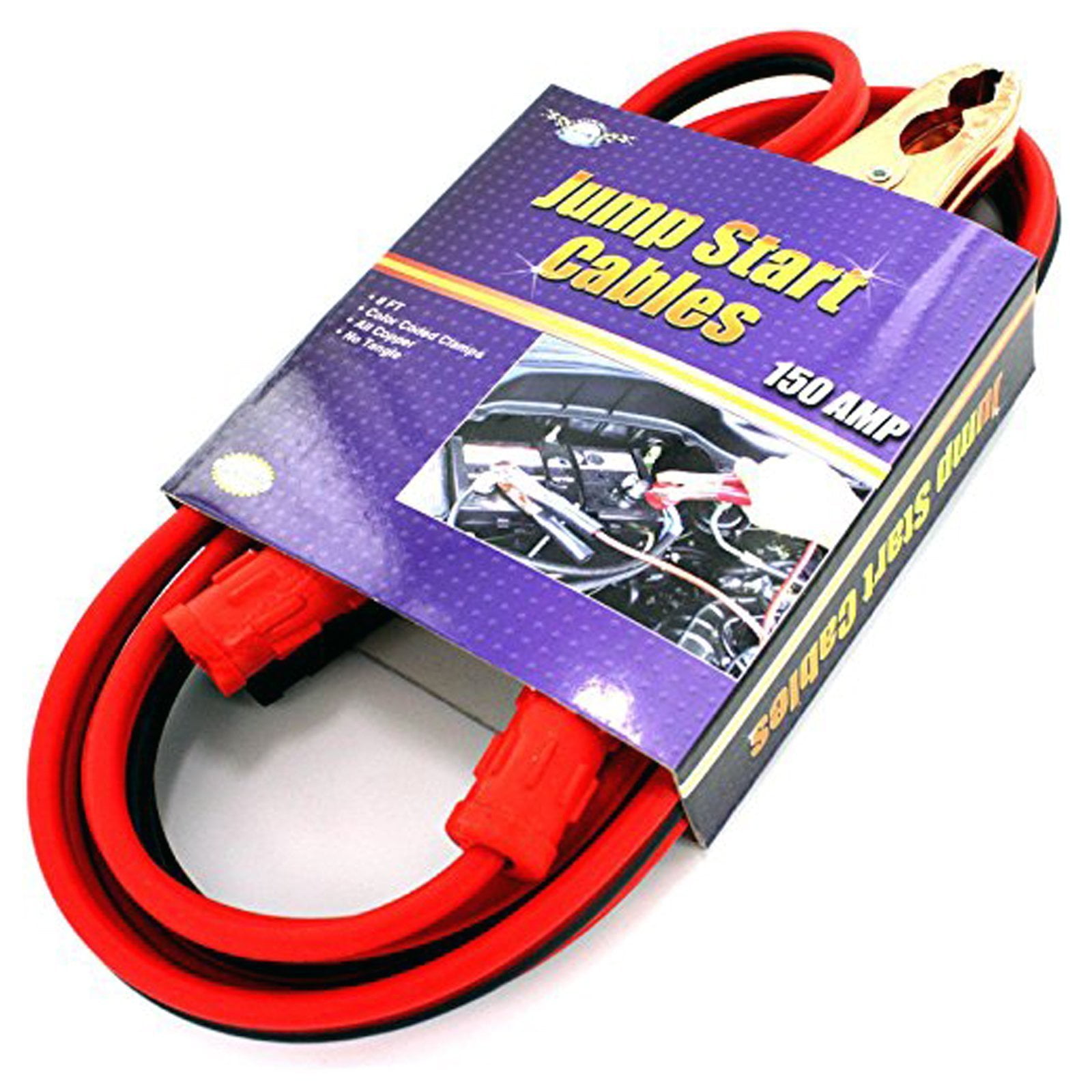8ft Long Color Coded Jumpstart Cable Tangle Free Booster Jumper Auto Car Battery 