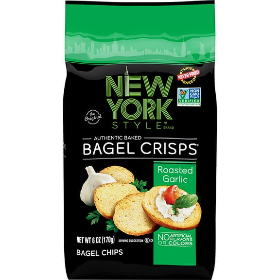 Pack of 6, New York Style Roasted Garlic Bagel Crisps, 6 oz