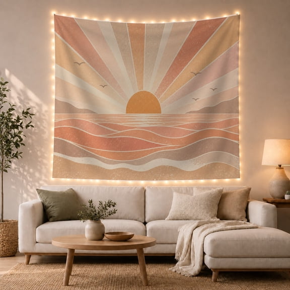 Boho Sunset Hills with Body Water Semi Circle, Serene Boho for Boho Decor Lovers, Desert Sunset Wall Art, Valentine'S Day Gift, Tapestry Wall Hanging for Bedroom and Dorm