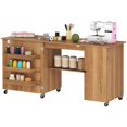 thumbnail image 1 of Table Pliante pour Machine à Coudre avec Rangement - Table d'Artisanat à Grain de Bois Brun pour la Maison, le Bureau et les Petits Espaces - Tablette Réglable et Roues, 1 of 7