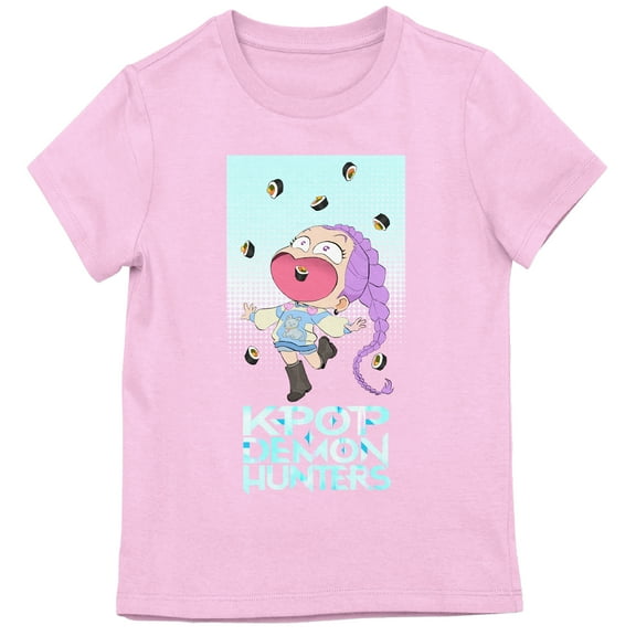 KPop Demon Hunters Rumi Kimbap Youth Girl Pink Short Sleeve Tee-Small