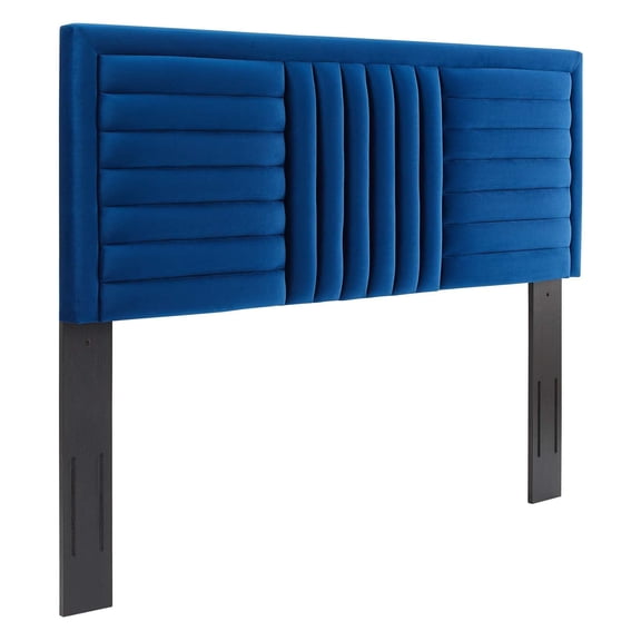 Modway Believe Modern Style Channel Tufted Velvet Twin Headboard in Navy