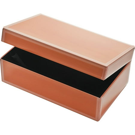 Medium Orange Glass Rectangular Jewelry Trinket Dresser Vanity Box Container Holder Organizer Lined with Black Velvet Interior