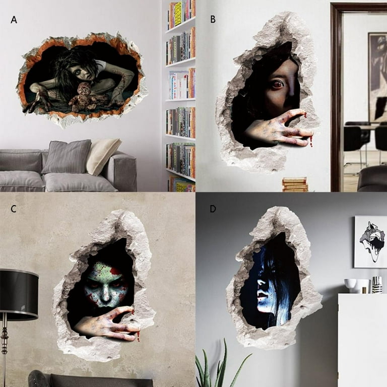 Halloween Wall Decor 3D Ghost Floor Wall Ceiling Stickers Peel and Stick  Wall Decals Horror Halloween Bats Wallpaper Window Clings Bar Pub Party  Halloween Decorations for Home Bedroom Living Room - Walmart.com