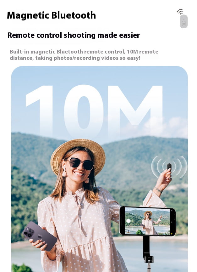 Magnetic Bluetooth Selfie Stick Tripod - Bigcan Compact Aluminum Phone Stand with Remote, 360° Rotation, 690mm Extension, Foldable for iPhone/Android/Magsafe Mounting