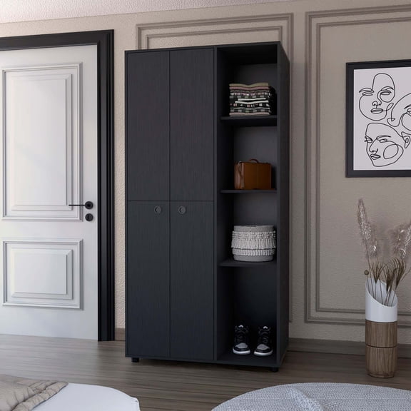 FM FURNITURE Bethel Armoire Closet with 1-Drawer, Storage Cabinets and Hanging Rods