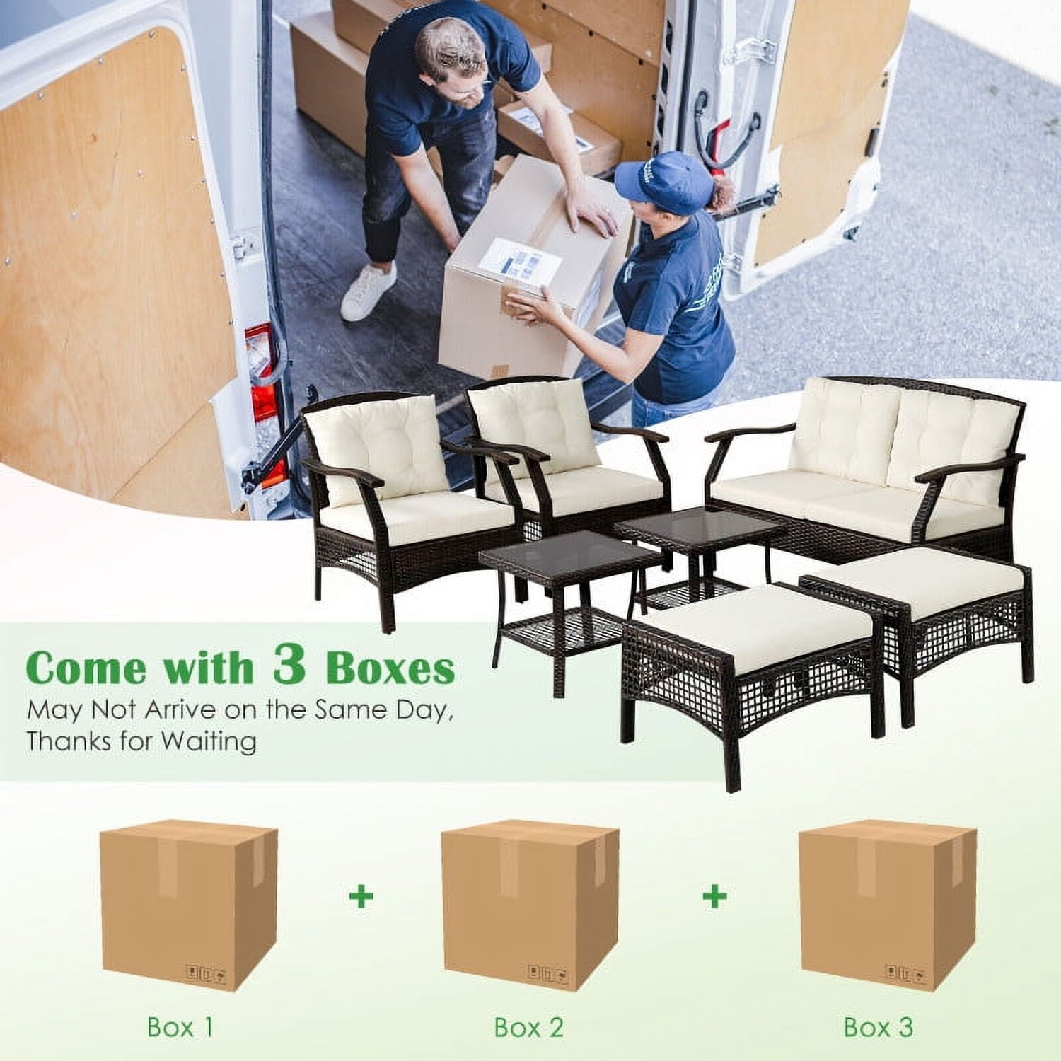 Aimee Lii 7 Pieces Wicker Furniture Set, Outdoor Patio Furniture with Waterproof Cover, White Aimee Lii 7 Pieces Wicker Furniture Set, Outdoor Patio Furniture with Waterproof Cover, White