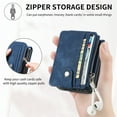 thumbnail image 3 of Zipper Back Wallet Case for Samsung Galaxy Z Flip 4, Detachable Card Slots Pocket Magnetic Classic Cover with Kickstand Soft Silicone Shockproof Anti-Scratches Folding Case, Blue, 3 of 7