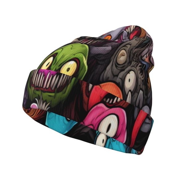 Picia Monstrous Cartoon Characters Pattern Knitted Beanie Hat for Men and Women , Unisex Winter Warm Stretchy Knit Cap Thick Fisherman Beanies Cuffed Plain Skull Caps