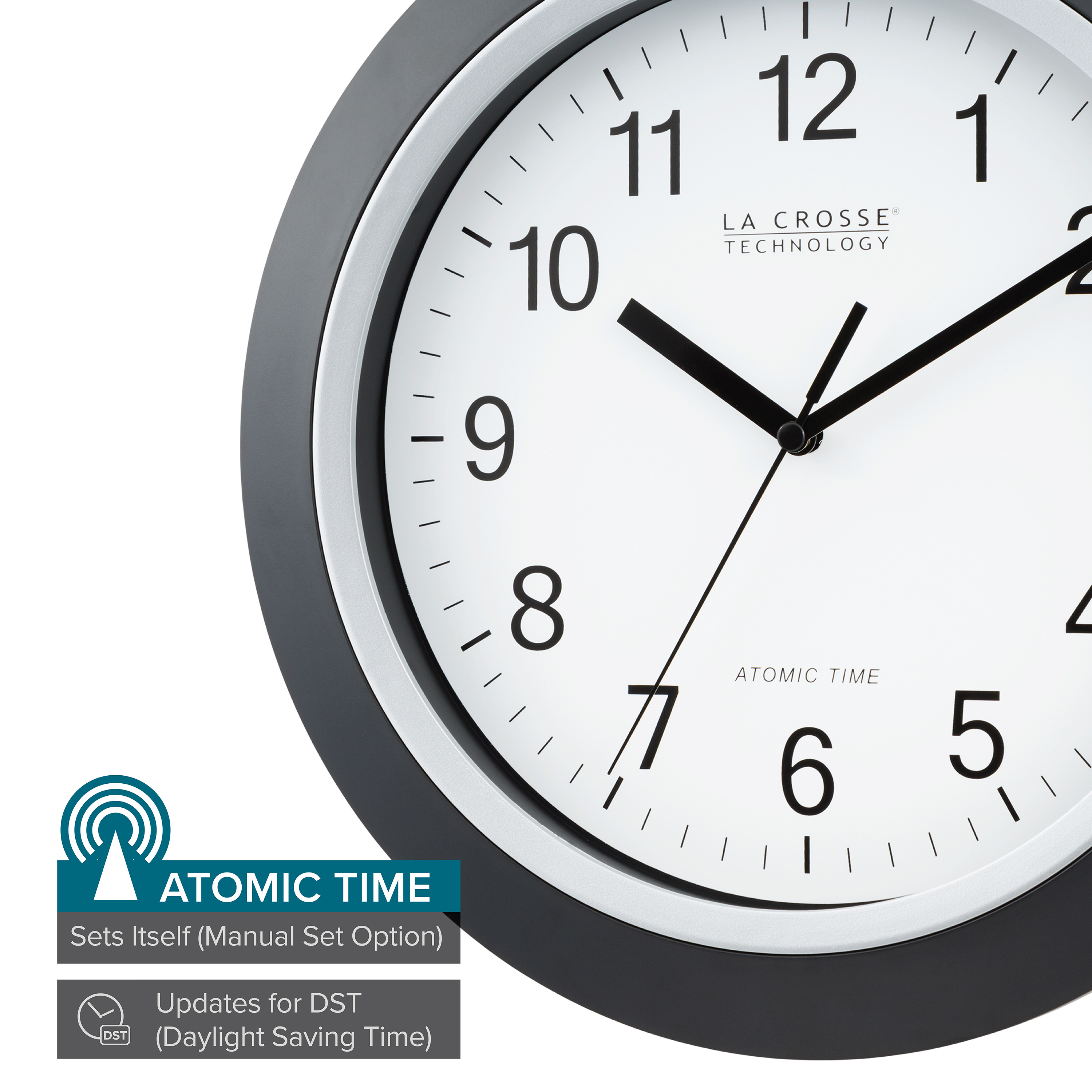 La Crosse Technology 12-Inch Atomic Analog Wall Clock, Black photo 6