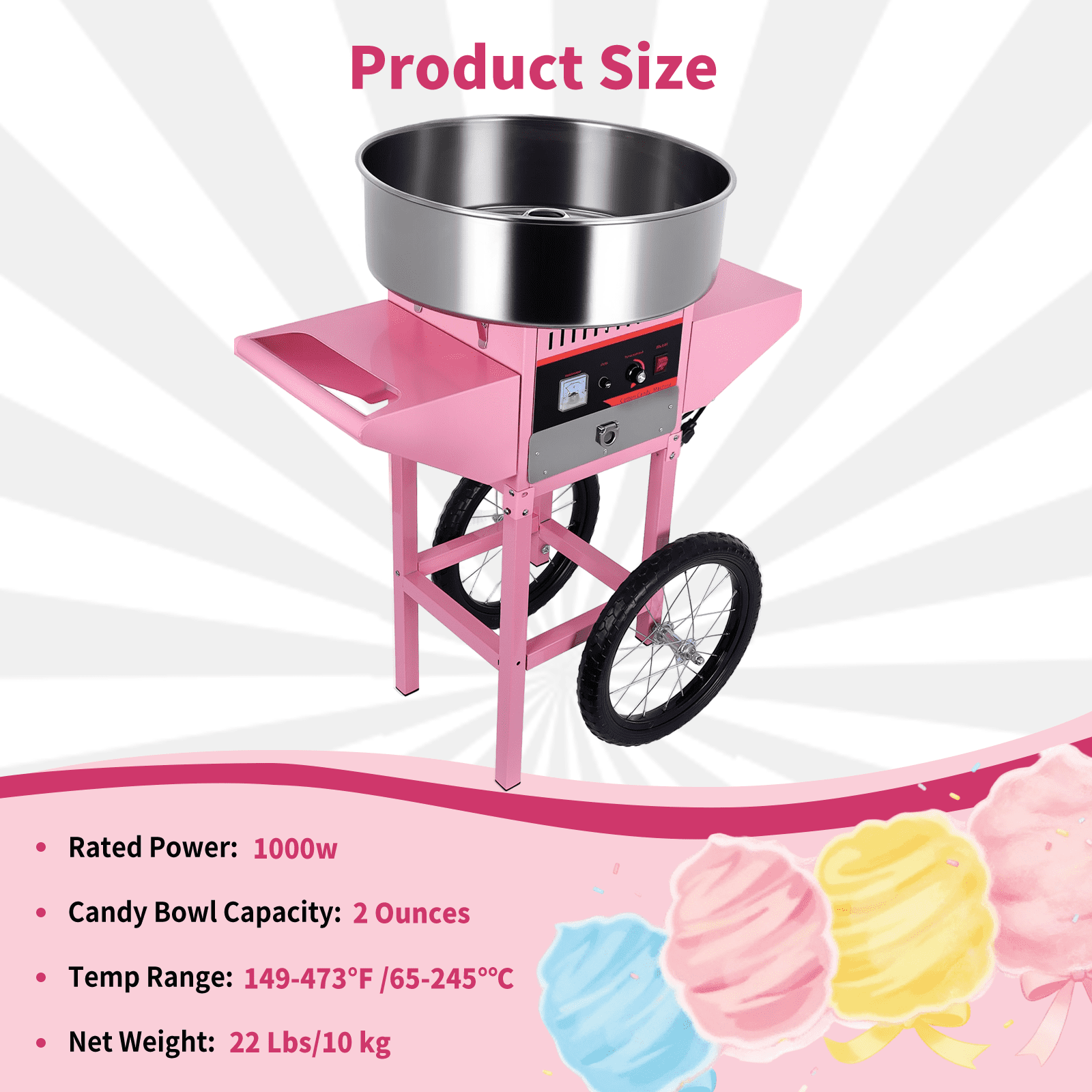 Electric Cotton Candy Machine Cart, Commercial Floss Maker, Cotton Candy Machine with Cover, Suitable for Indoor Celebration, Kids Playdate, Holiday Market