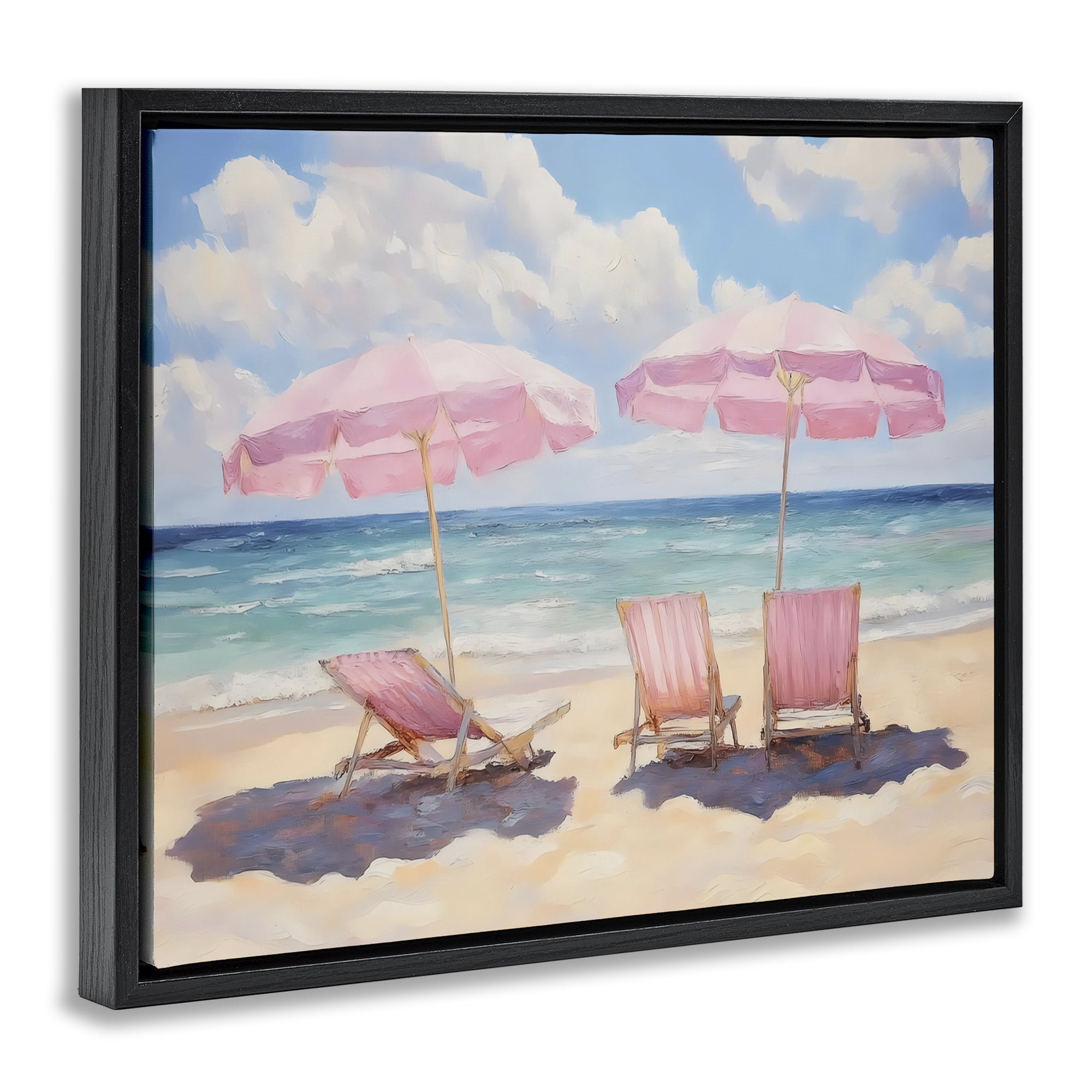 Stupell Industries Pink Summer Chairs by the Sea Black Framed Floater Canvas Wall Art, design by LSR Design Studio