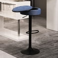 thumbnail image 5 of Blue Linen Round Bar Stool Set, 360° Swivel and Hidden Storage Space / Ideal for Dining and Living Areas, 5 of 7