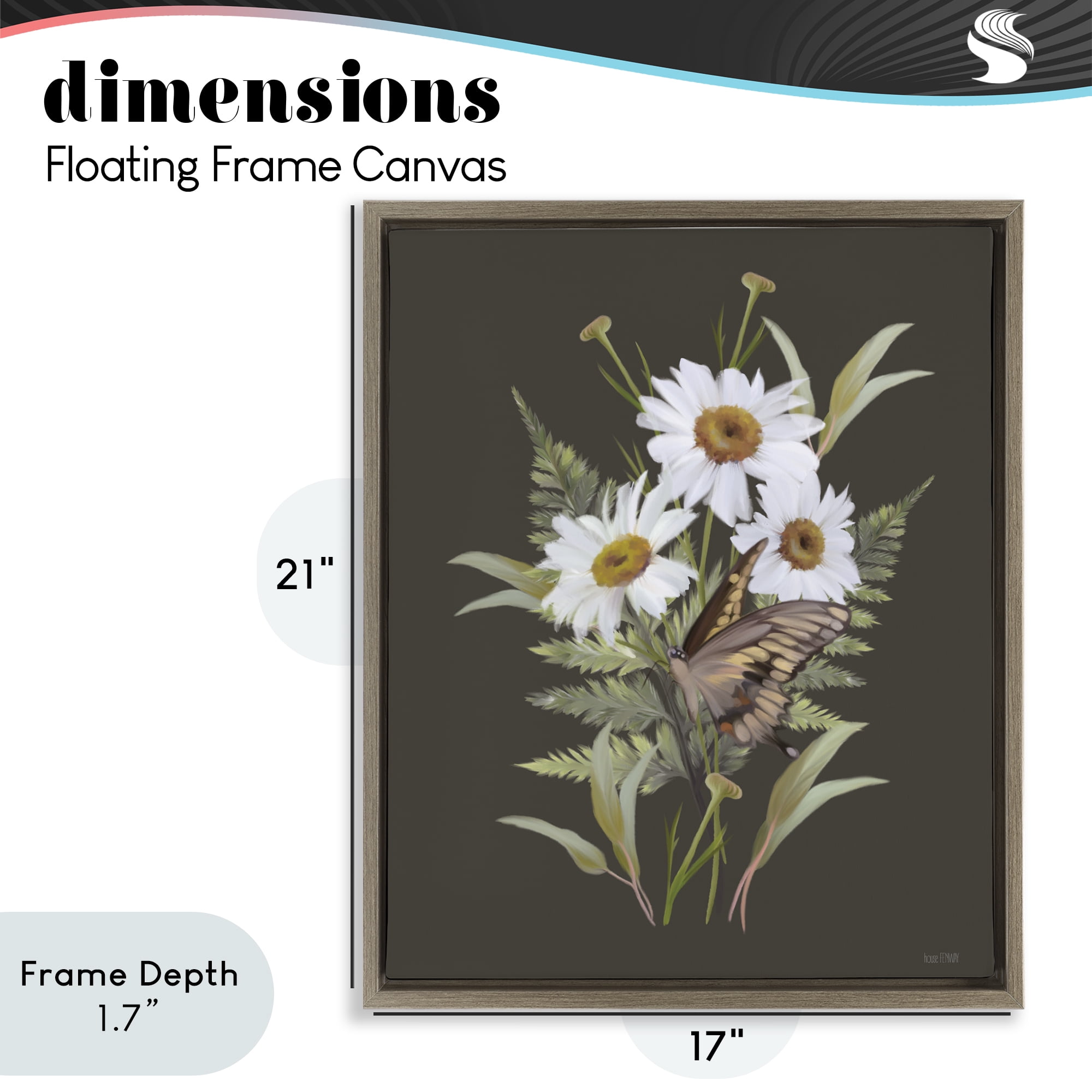 Stupell Industries Daisy Bouquet with Swallowtail Brown Framed Floater Canvas Wall Art, design by House Fenway