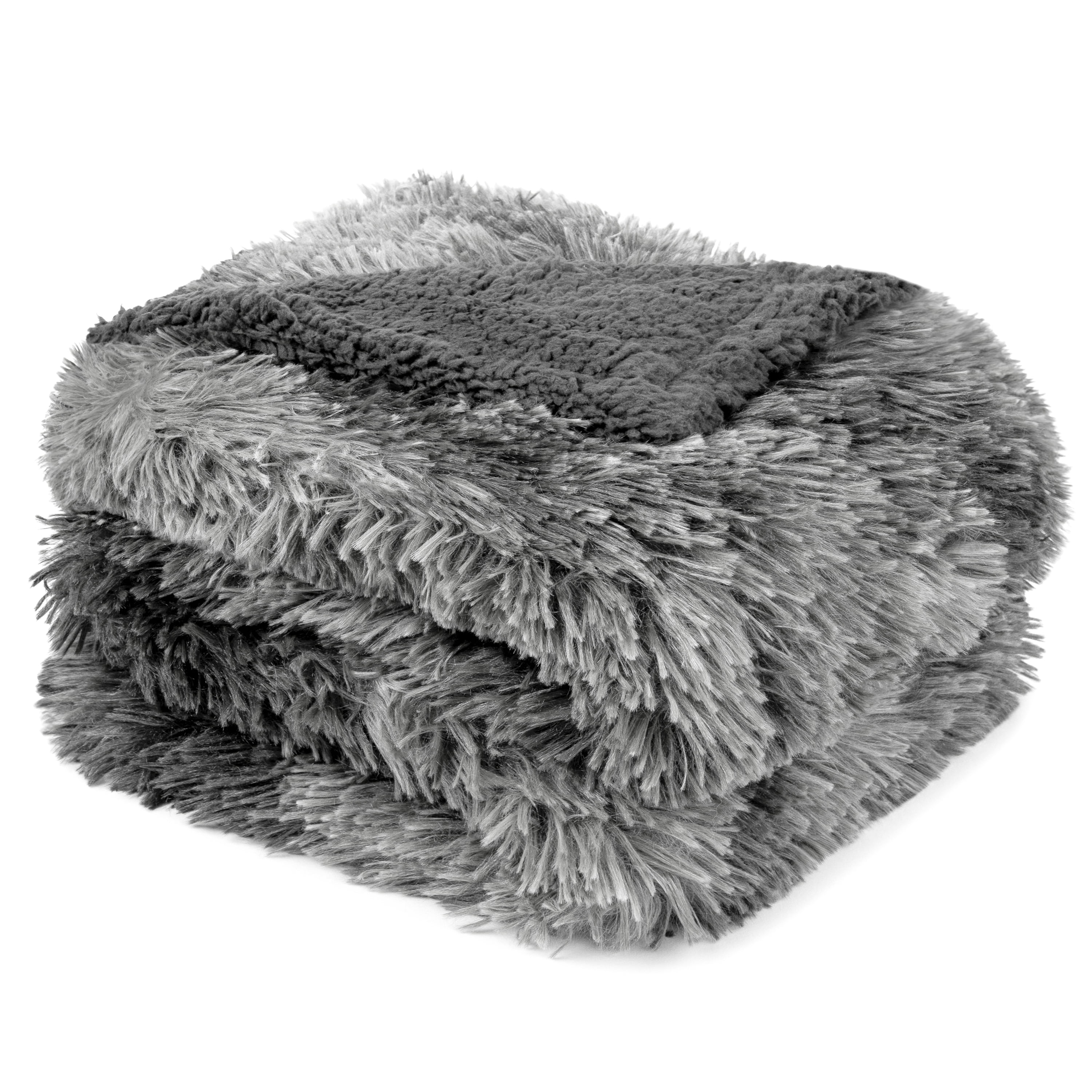 PAVILIA Gray Fluffy Throw Blanket for Couch, Twin Bed, Fuzzy Blanket for Women Men, Furry Plush Warm Blanket Bed Sofa, Super Soft Thick Faux Fur Sherpa Blanket Throw, Tie-Dye, 60x80