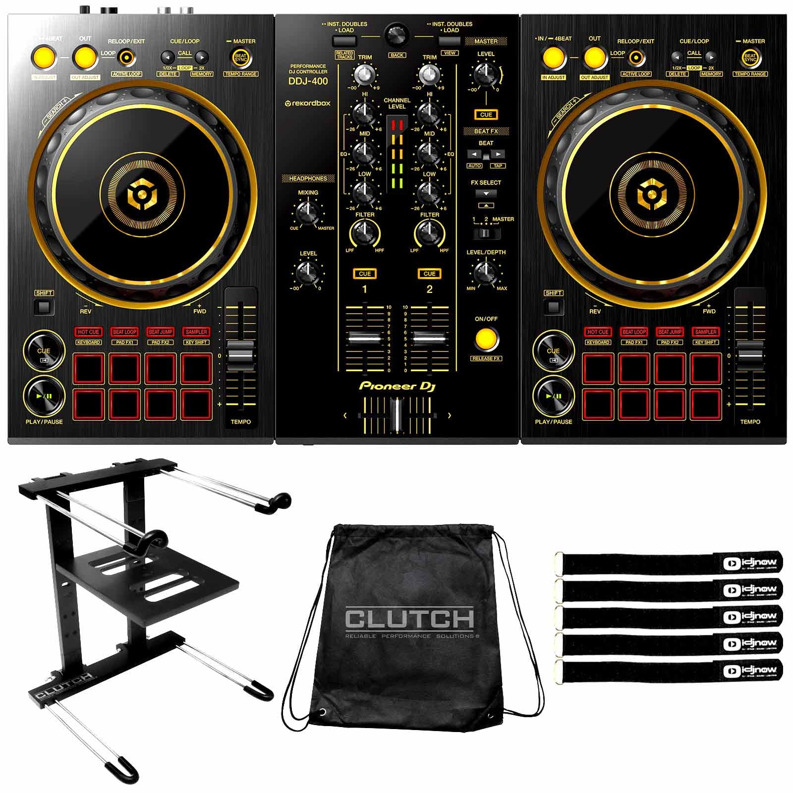 Pioneer DJ Limited Edition DDJ-400 2-channel rekordbox DJ Controller with  Black Professional Laptop Stand Package 