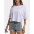 thumbnail image 2 of Women's Comfy Basic Workout Gym Short Sleeve Crop Tops Casual Loose Oversized T-Shirts, 2 of 6