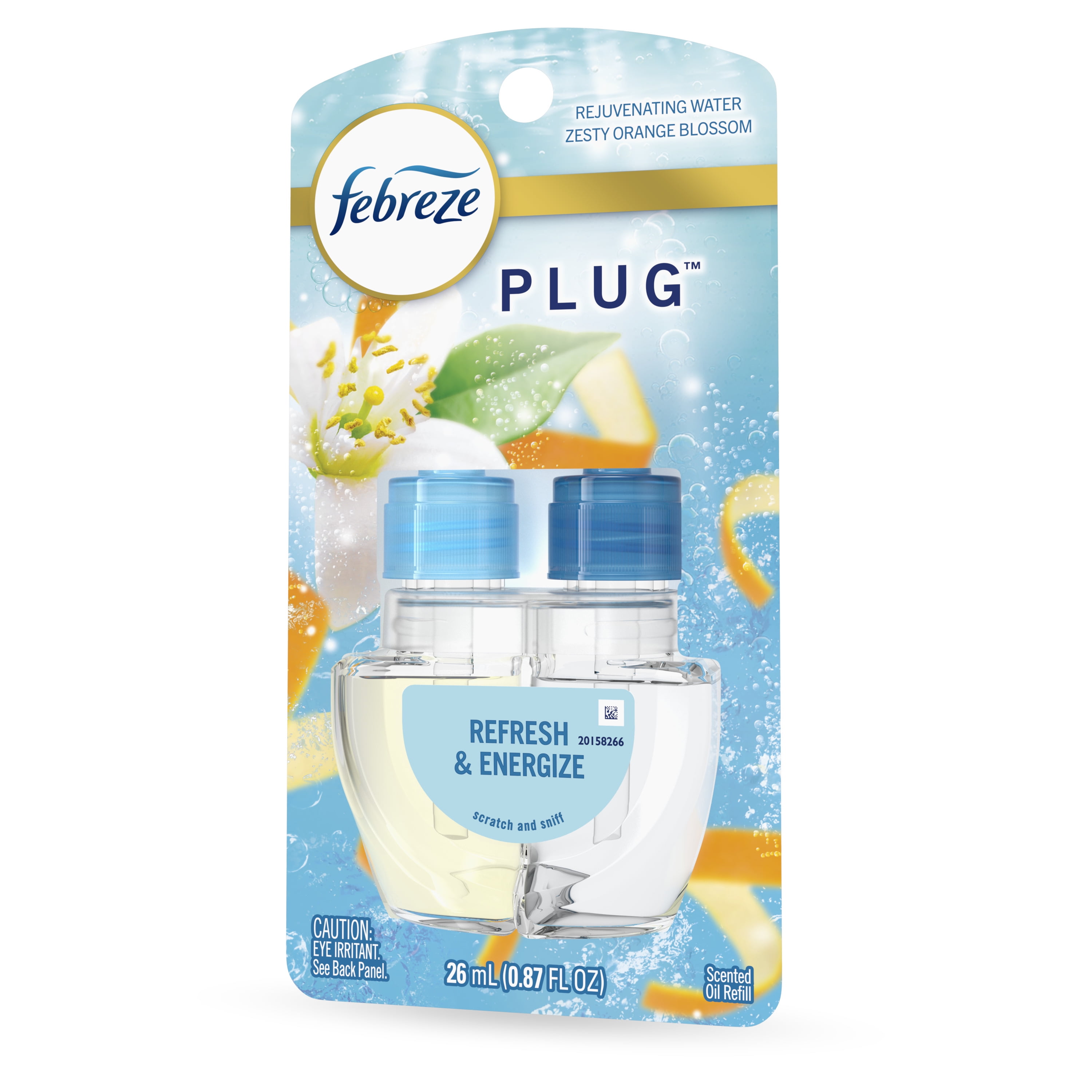 (4 pack) Febreze Plug In Air Freshener, Odor-Fighting Scented Oil Refill, Refresh & Energize, 1 Refill