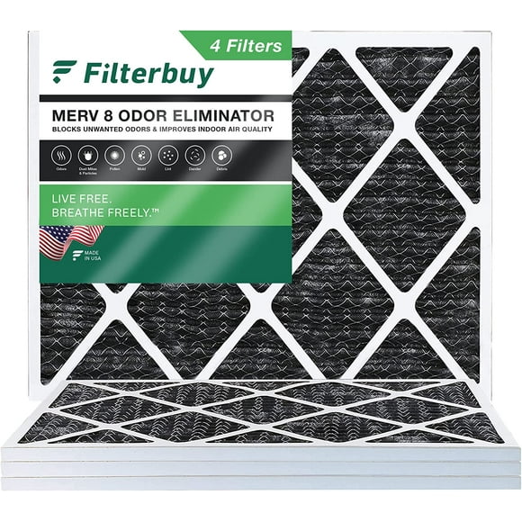 Filterbuy 20x25x1 MERV 8 Odor Eliminator Pleated HVAC AC Furnace Air Filters with Activated Carbon (4-Pack)