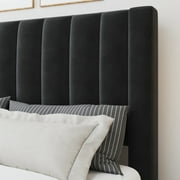 Amolife King Size Platform Bed Frame with Upholstered Velvet Channel Headboard, Black