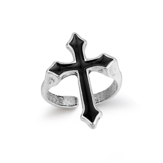 Jumpingount Anillo Religión Negro Durable Anillos de dedo Proceso de engrase Resistente Simple Joyería impermeable Hombres Festival de cumpleaños Accesorios de disfraces Jumpingount AP015342-01
