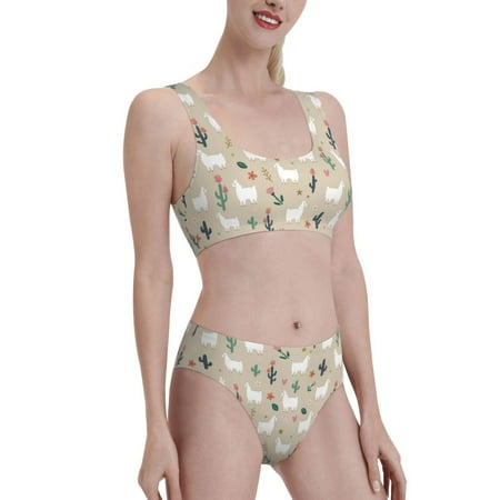 Uemuo Cute Alpaca Printed Women s High Waisted Bikini Sets Sporty Two Piece Swimsuits Color Block Cheeky High Cut Bathing Suits-XX-Large