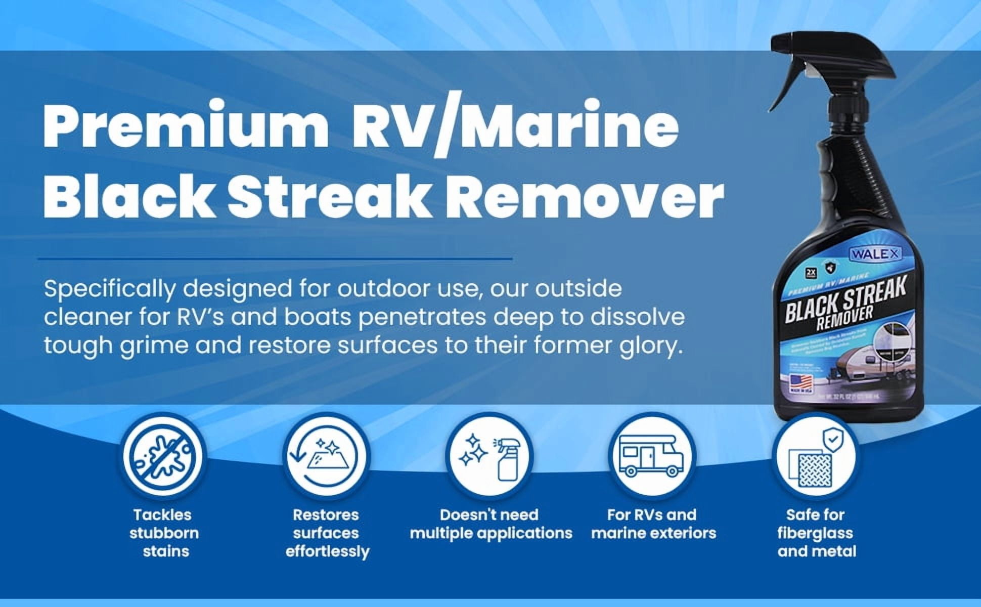 Walex Black Streak Remover, Exterior Cleaning Solution for RVs, Campers, Trailers, Marine Boats, 64 oz