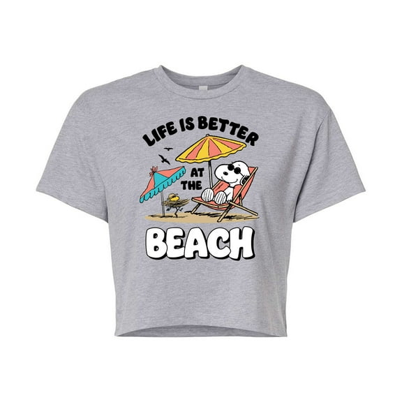 Peanuts - Summer Edition - Life is Better at the Beach - Juniors Cropped Cotton Blend T-Shirt