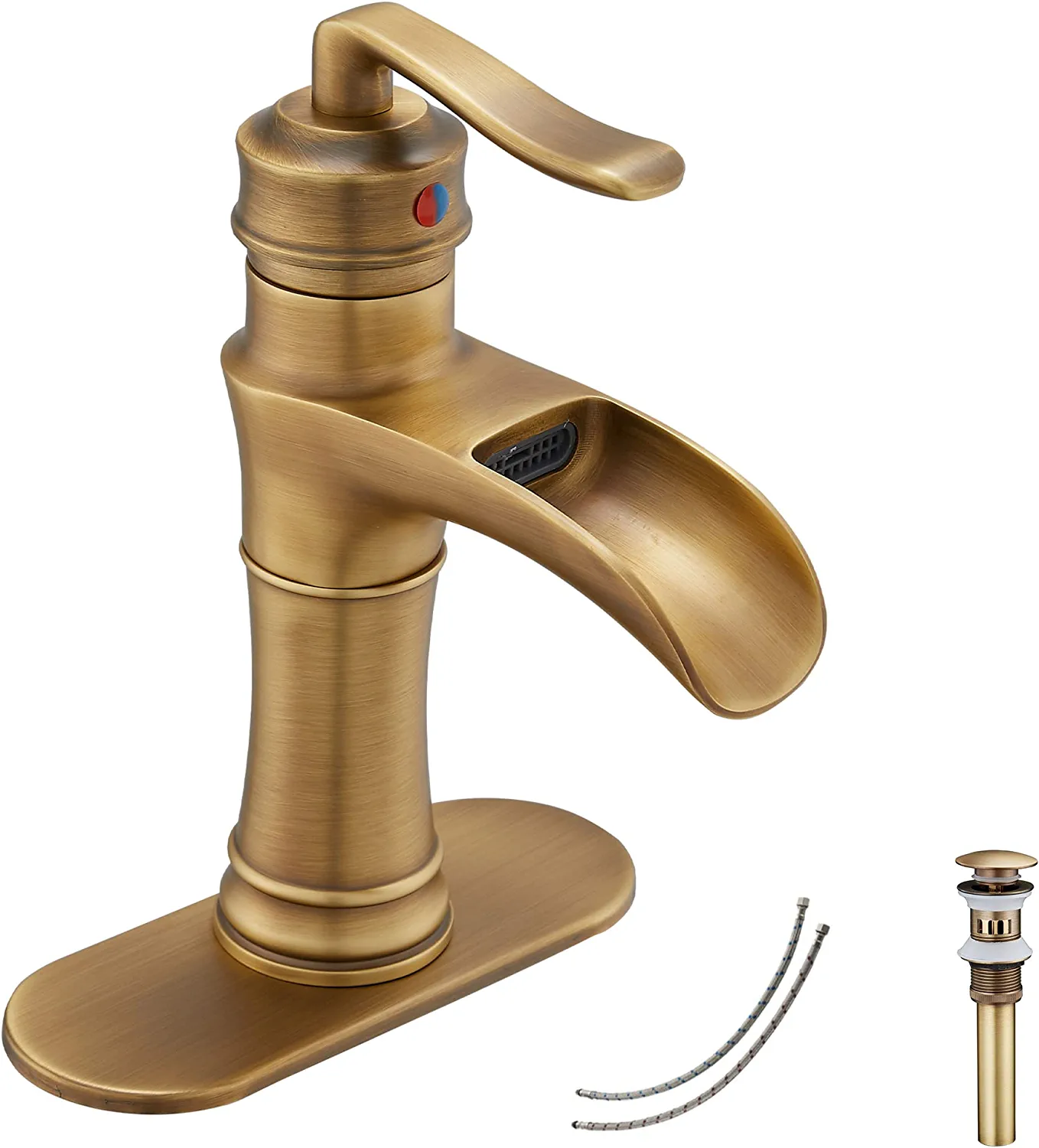 GGStudy Waterfall Bathroom Faucet Antique Brass Single Handle One Hole ...