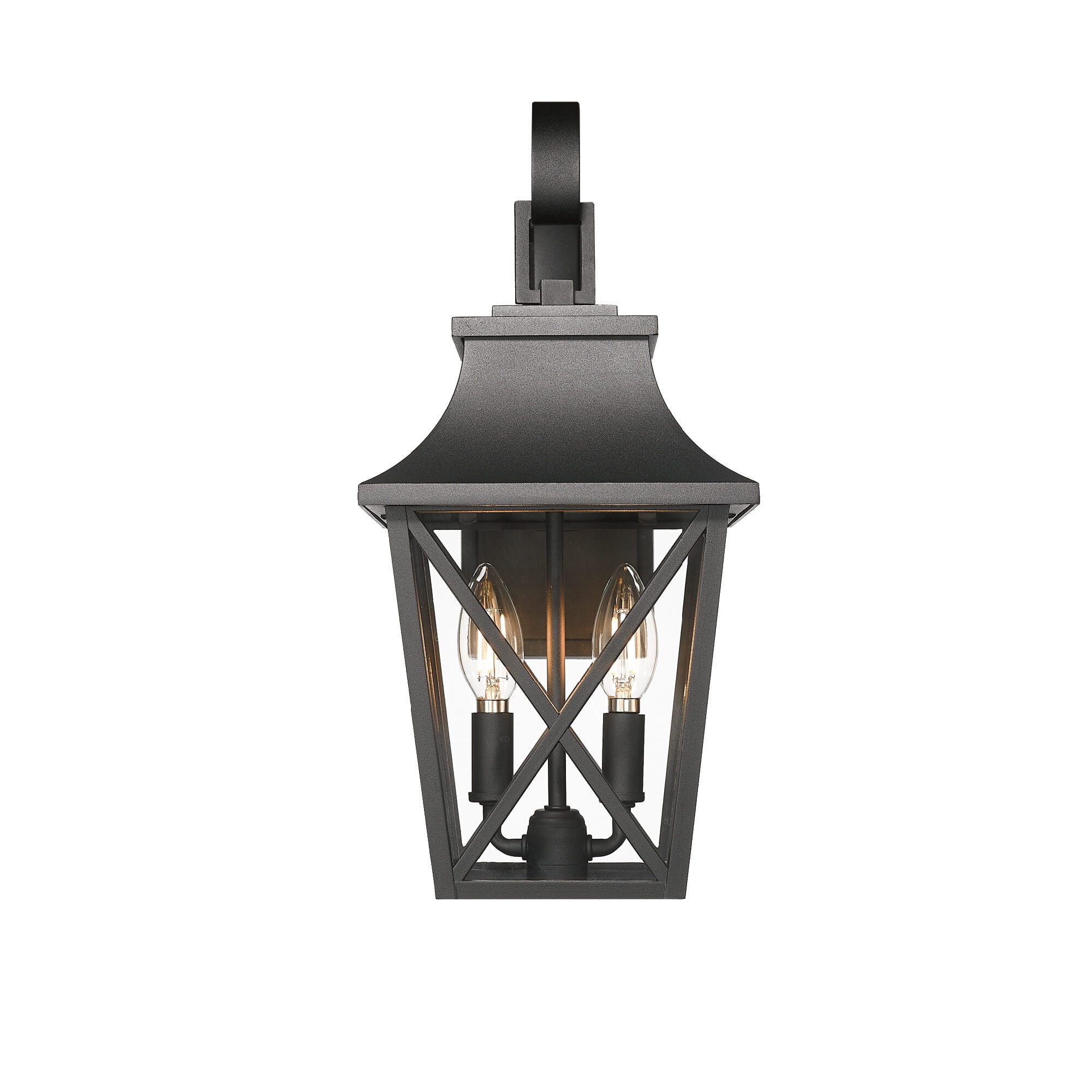 Outdoor Wall Light, Black Outdoor Wall Lantern 2-Light,Large Outside Modern Wall Sconce Light Fixture,Industrial Porch Light Wall Mount with Glass,Waterproof Farmhouse Exterior Lamp Lighting (1 Pack)