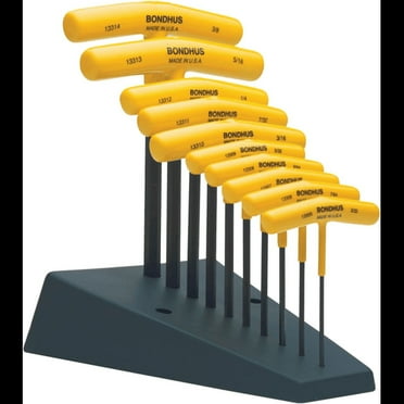 Bondhus 13390 Hex Tip T-Handle Set, 10pcs, ProGuard Finish, 3/32" to 3/8"