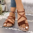thumbnail image 2 of Rokment Women's Bohemian Roman Flat Dress Sandals Beach Fashion Casual Braided Leather Ropes Walking Flip Flops Comfortable Walking Slingback Summer Shoes Brown Size 6.5, 2 of 6