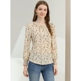 thumbnail image 4 of INSPIRE CHIC Women's Smocked Cuffs Keyhole Back Ruffled Crew Neck Floral Blouse Apricot L, 4 of 6