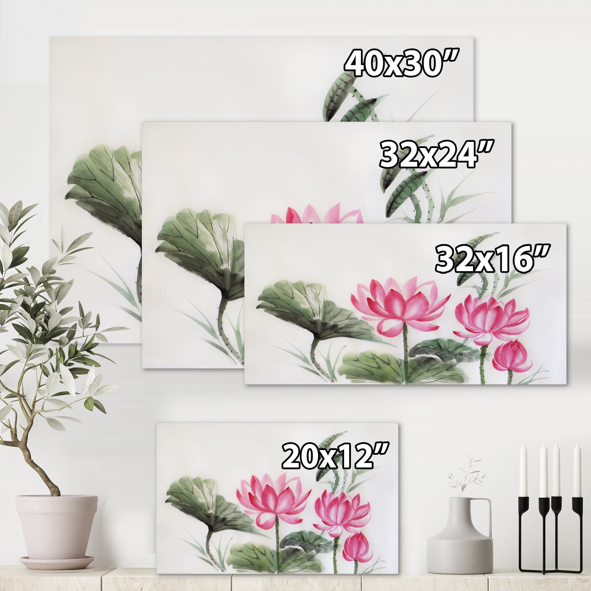 Designart ' Ancient Pink Lotuses In The Pond I ' Traditional Canvas Wall Art Print