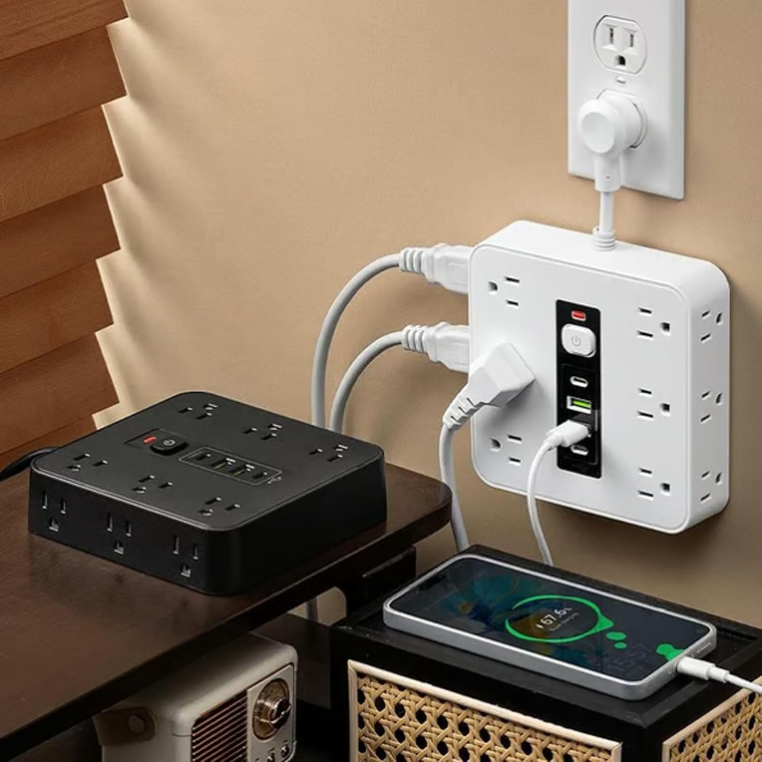 16 in 1 Power Strip with Surge Protection, 6 AC Outlets & 4 USB Ports , Flat Plug for Home Office Dorm and Travel Use