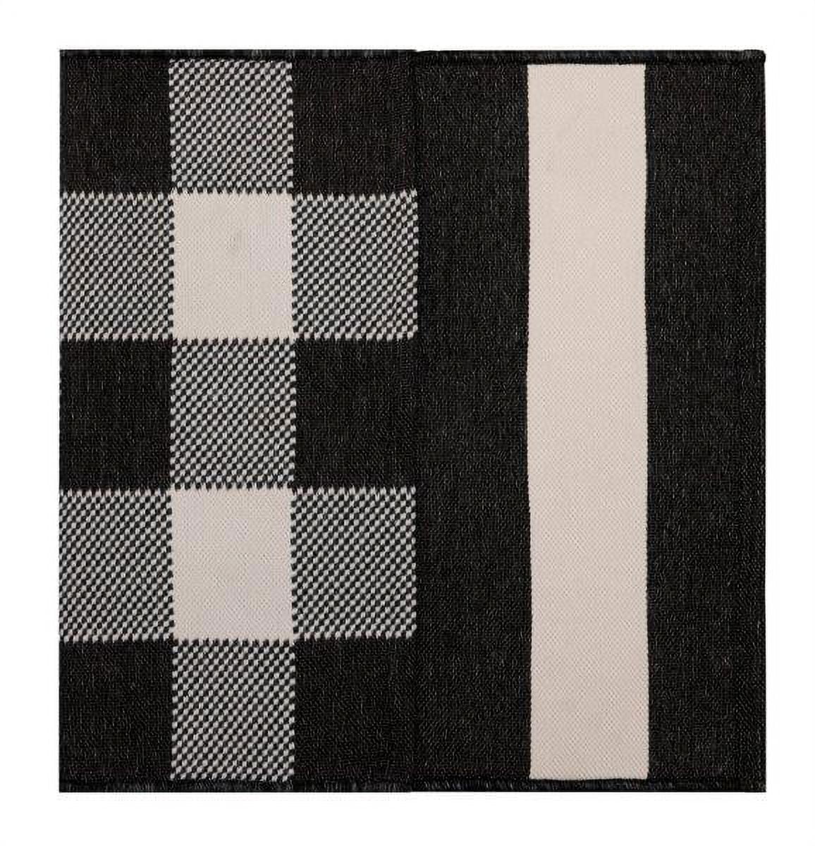 Better Homes & Gardens 2' x 3' Black & White Buffalo Plaid & Stripe Reversible Indoor/Outdoor Scatter Rug