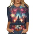 thumbnail image 1 of VEKDONE Tenues de Réveillon du Nouvel An pour Femmes, Hauts Décontractés à Manches 3/4 et Col Rond Imprimés, Multicolore TTTG, 1 of 5